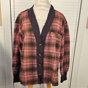 NWT We The Free People Womens Cardi Plaid‎ Tunic Shirt Jacket Shacket Small